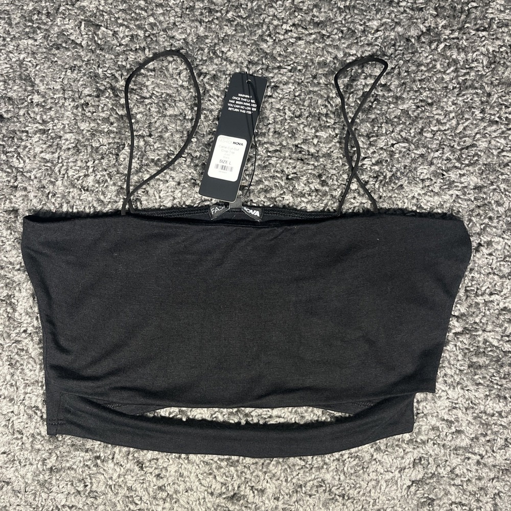 Black fashion nova Callie cutout crop‎ top size large new with tags